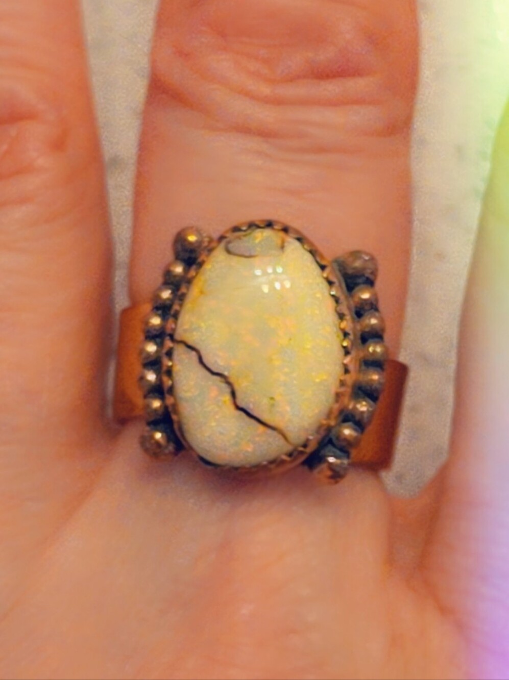 MONARCH OPAL GEMSTONE RING, IN COPPER, ADJUSTABLE SIZE